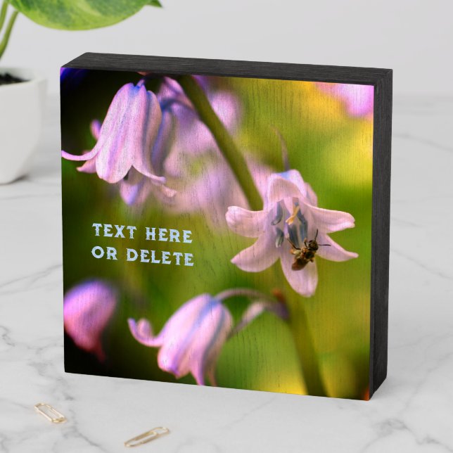 Bee On Bluebell Flower Close Up Personalized Wooden Box Sign (In Situ Horizontal)