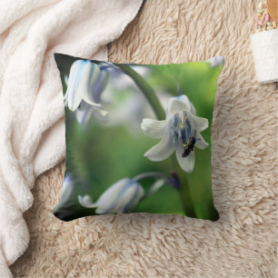 Bee On Bluebell Flower Close Up Throw Pillow