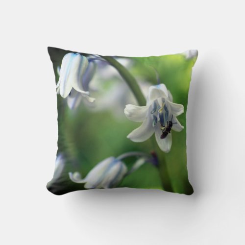 Bee On Bluebell Flower Close Up  Throw Pillow