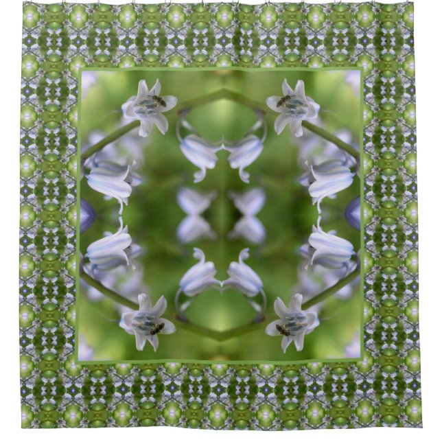 Bee On Bluebell Flower Nature Art Pattern Shower Curtain (Front)