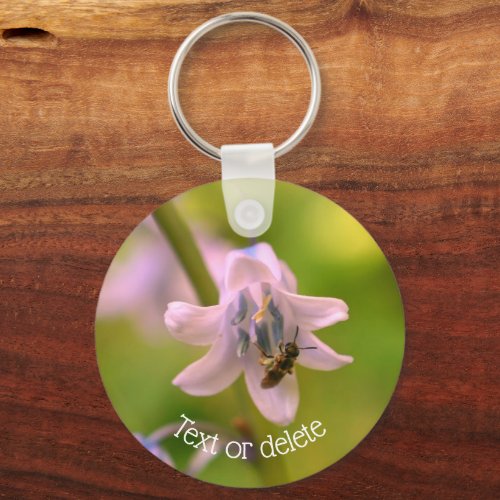Bee On Bluebell Flower Personalized Keychain