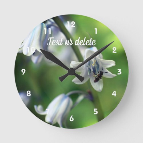 Bee On Bluebell Flower Personalized Round Clock