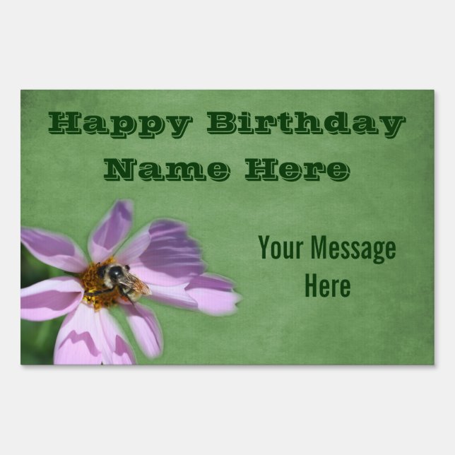 Bee On Cosmos Flower Happy Birthday Yard Sign (Front)