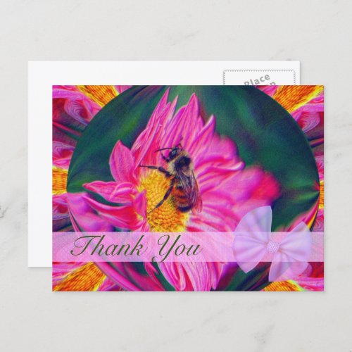 Bee On Daisy Abstract Floral Thank You Postcard