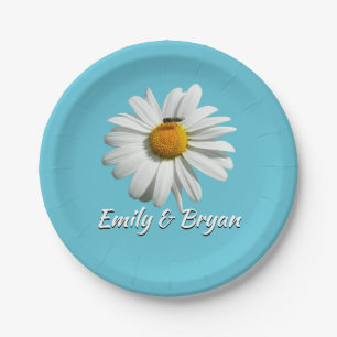 Bee on Daisy Alaskan Summer Nature Photo Paper Plates
