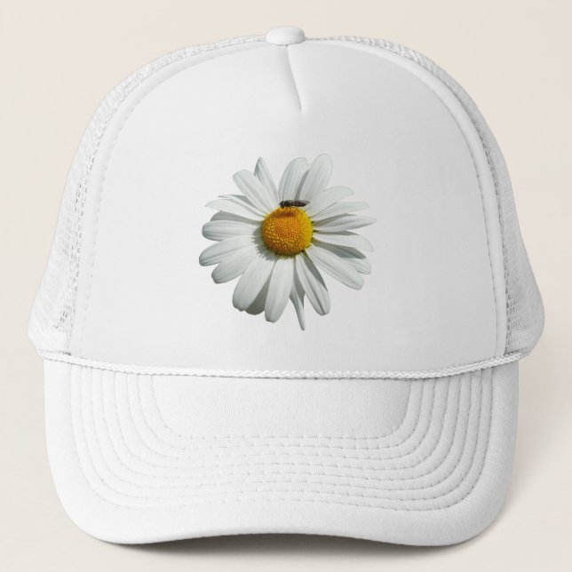 Bee on Daisy Alaskan Summer Nature Photo Trucker Hat (Front)