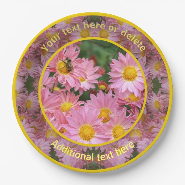 Bee On Daisy Flowers Nature Personalized Party  Paper Plates (Front)