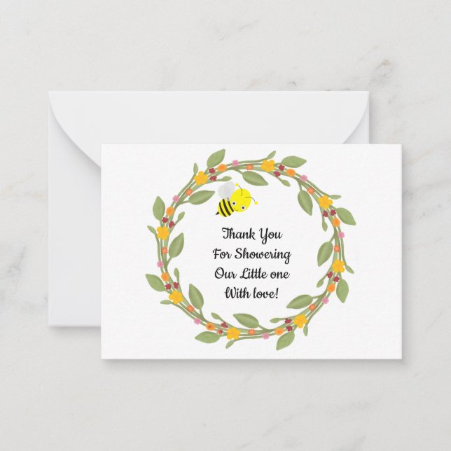 Bee On Doodle Floral Thank You Cards (Front)