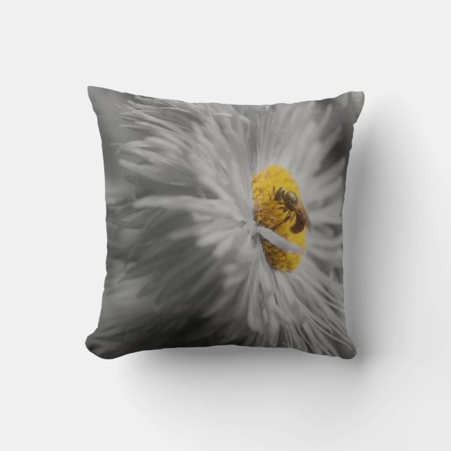 Bee On Flower 2 Nature Throw Pillow (Front)