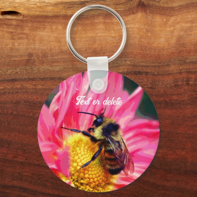 Bee On Flower Abstract Art Personalized Keychain (Front)