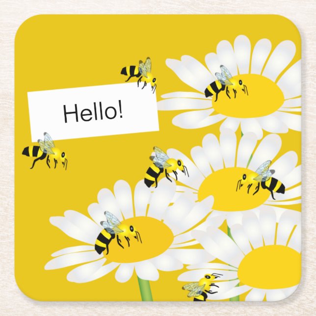 Bee on Flower Coaster - Yellow Background (Front)