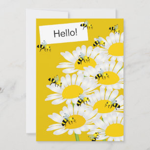 Bee on Flower Flat Greeting Card -Yellow Backgroud