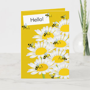 Bee on Flower Greeting Card - Yellow Background
