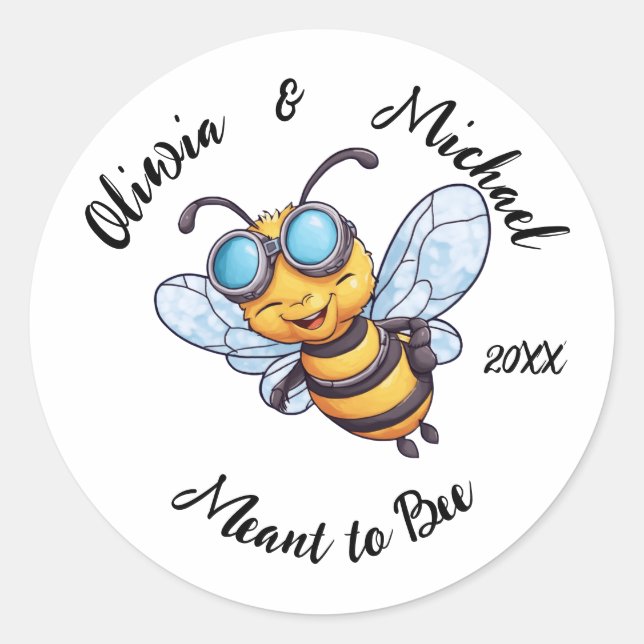 Bee on Honey Jars Classic Round Sticker (Front)