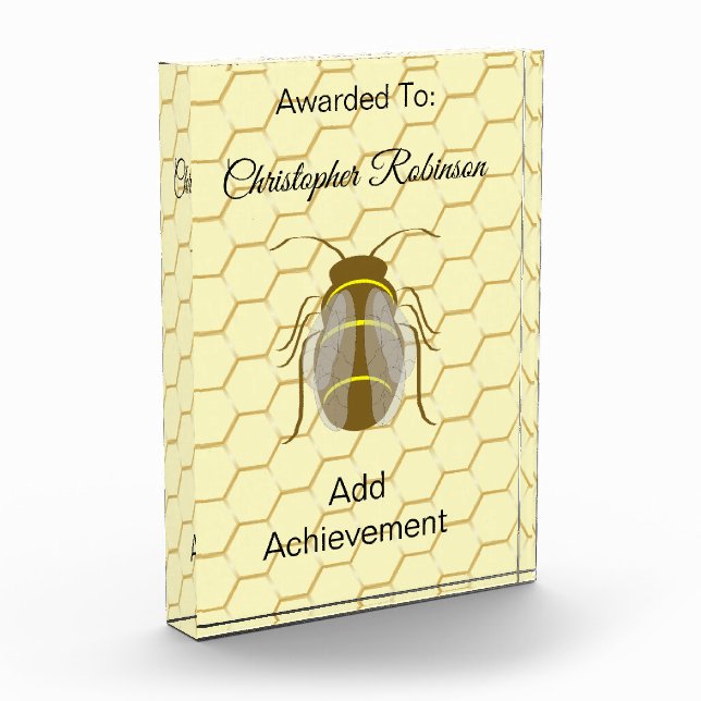 Bee On Honeycomb Personalised Acrylic Award (Left)