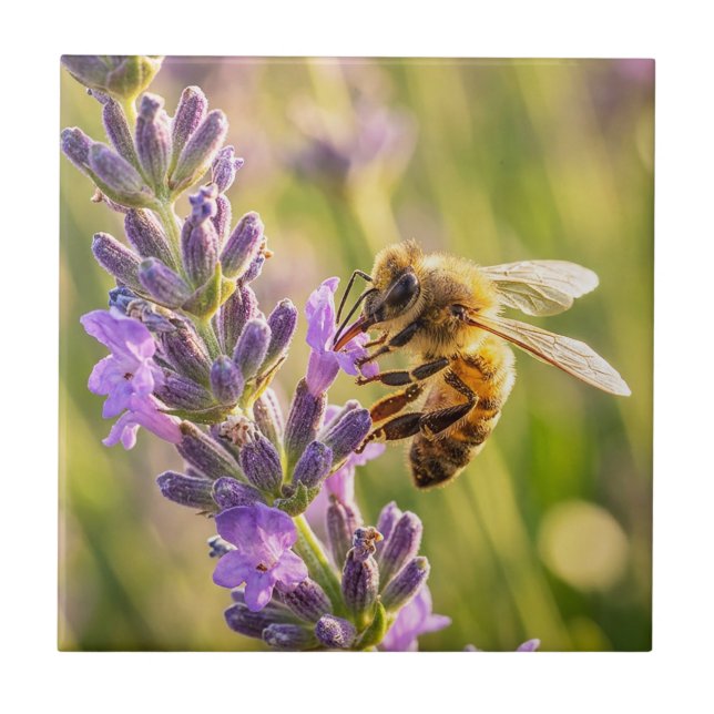 Bee on Lavender Ceramic Tile (Front)