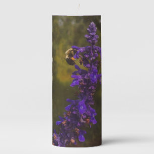 bee on lavender pillar candle