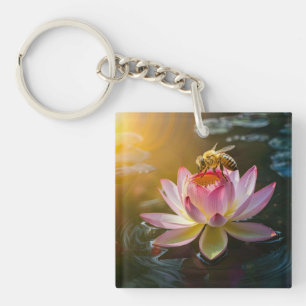 Bee on Lotus Flower Keychain