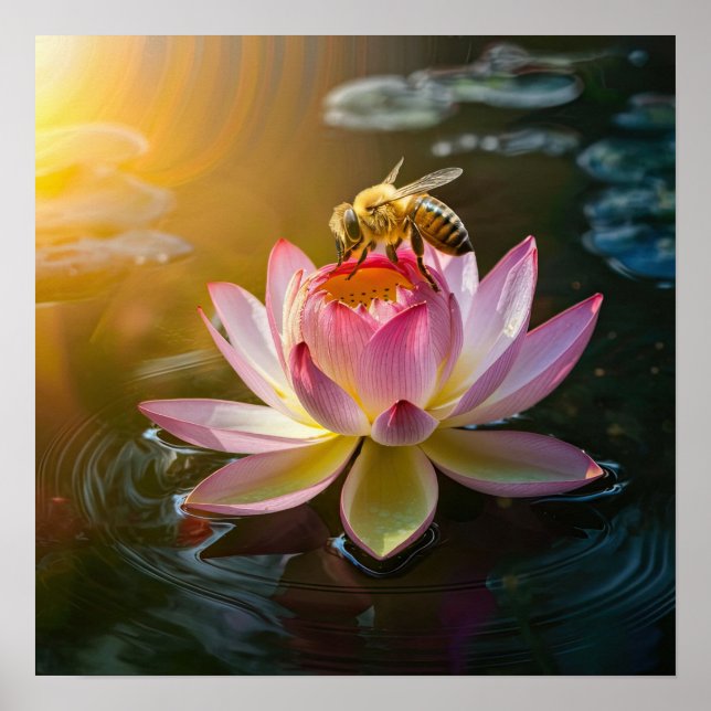 Bee on Lotus Flower Poster (Front)