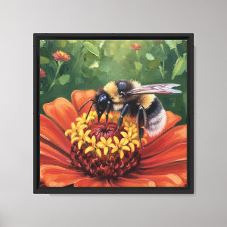 Bee on orange flower canvas print
