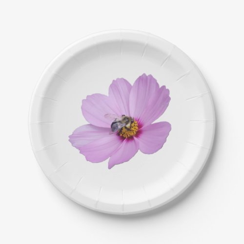 Bee on Pink Cosmos Paper Plates and Bowls 