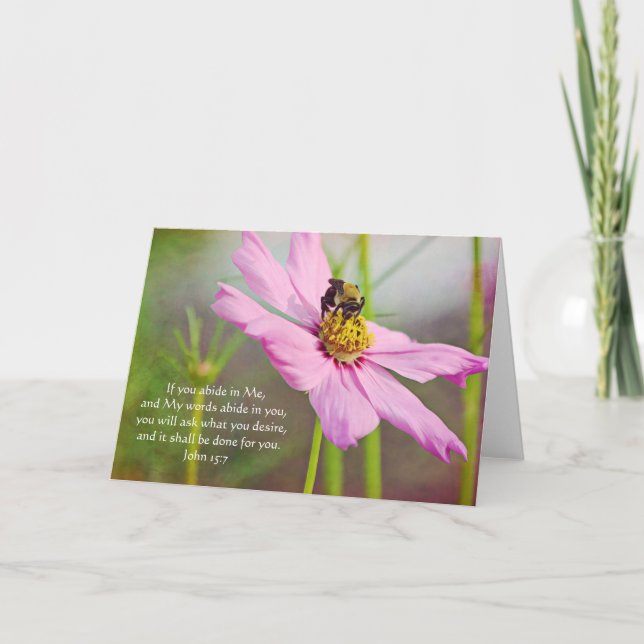 Bee on Pink Cosmos Scripture Card John 15:7 (Front)