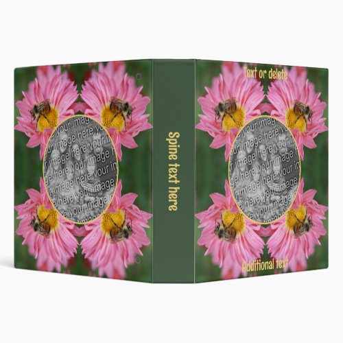 Bee On Pink Daisy Flower Frame Add Your Photo 3 Ring Binder