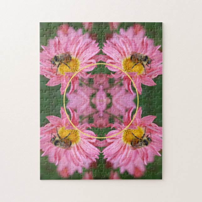 Bee On Pink Daisy Flower Frame Add Your Photo Jigsaw Puzzle (Vertical)