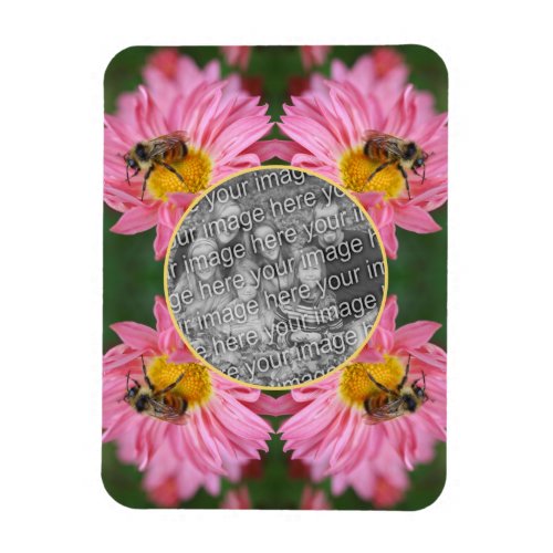 Bee On Pink Daisy Flower Frame Add Your Photo Magnet