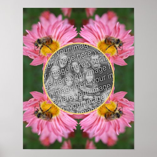 Bee On Pink Daisy Flower Frame Add Your Photo Poster