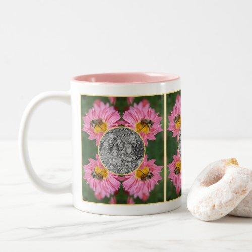 Bee On Pink Daisy Flower Frame Add Your Photo Two_Tone Coffee Mug