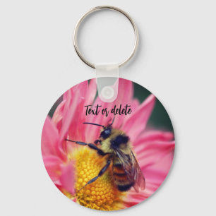Bee On Pink Daisy Flower Personalized Keychain