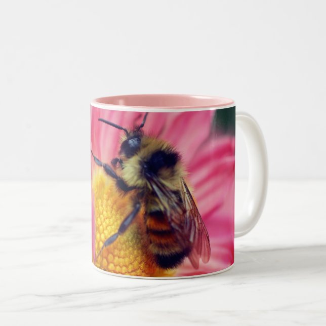Bee On Pink Daisy Flower Personalized Two-Tone Coffee Mug (Front Right)