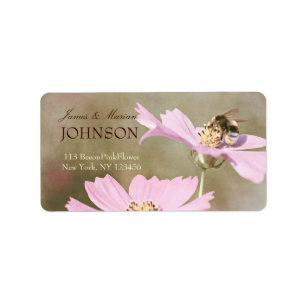 Bee on Pink Flower Label