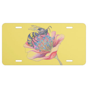 bee on pink flower licence license plate