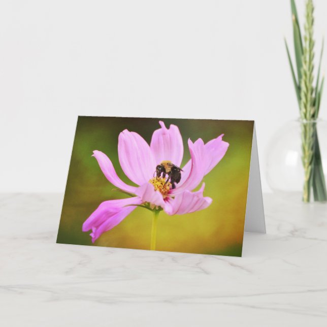 Bee On Pink Flower Note Card (Front)