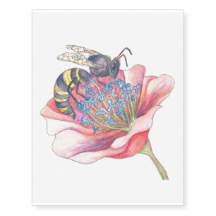 bee on pink flower temporary tattoo