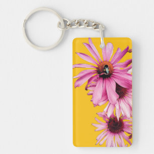 Bee , on pink flowers keychain