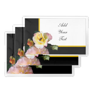 Bee on Pink Yellow Roses Flowers Acrylic Tray