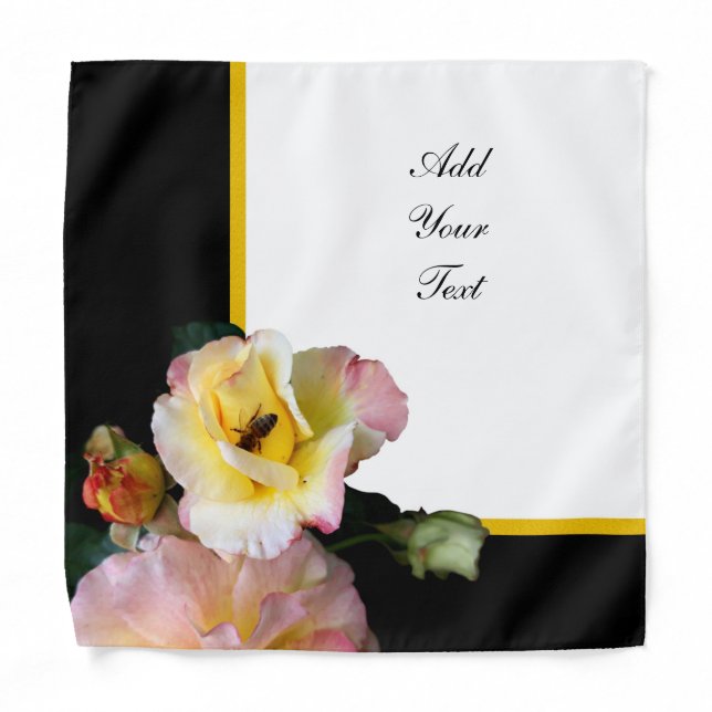 Bee on Pink Yellow Roses Flowers Bandana (Front)