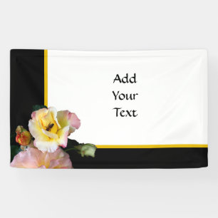 Bee on Pink Yellow Roses Flowers Banner