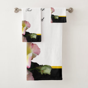 Bee on Pink Yellow Roses Flowers Bath Towel Set