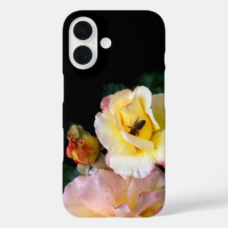  Bee on Pink Yellow Roses Flowers iPhone 16 Case