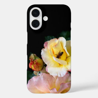Bee on Pink Yellow Roses Flowers iPhone 16 Case