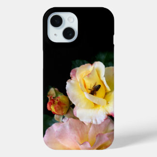  Bee on Pink Yellow Roses Flowers  iPhone 15 Case