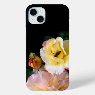  Bee on Pink Yellow Roses Flowers  iPhone 15 Plus Case