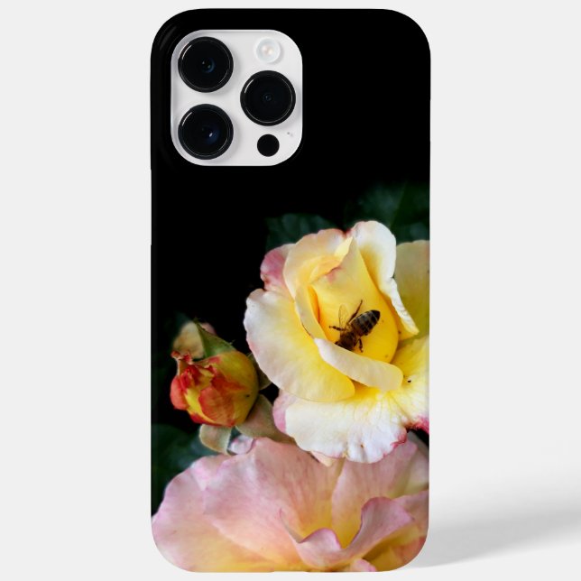  Bee on Pink Yellow Roses Flowers Case-Mate iPhone Case (Back)