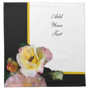 Bee on Pink Yellow Roses Flowers Cloth Napkin