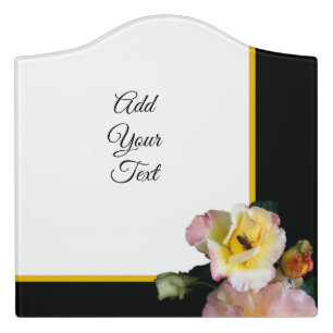 Bee on Pink Yellow Roses Flowers Door Sign