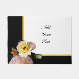 Bee on Pink Yellow Roses Flowers Doormat